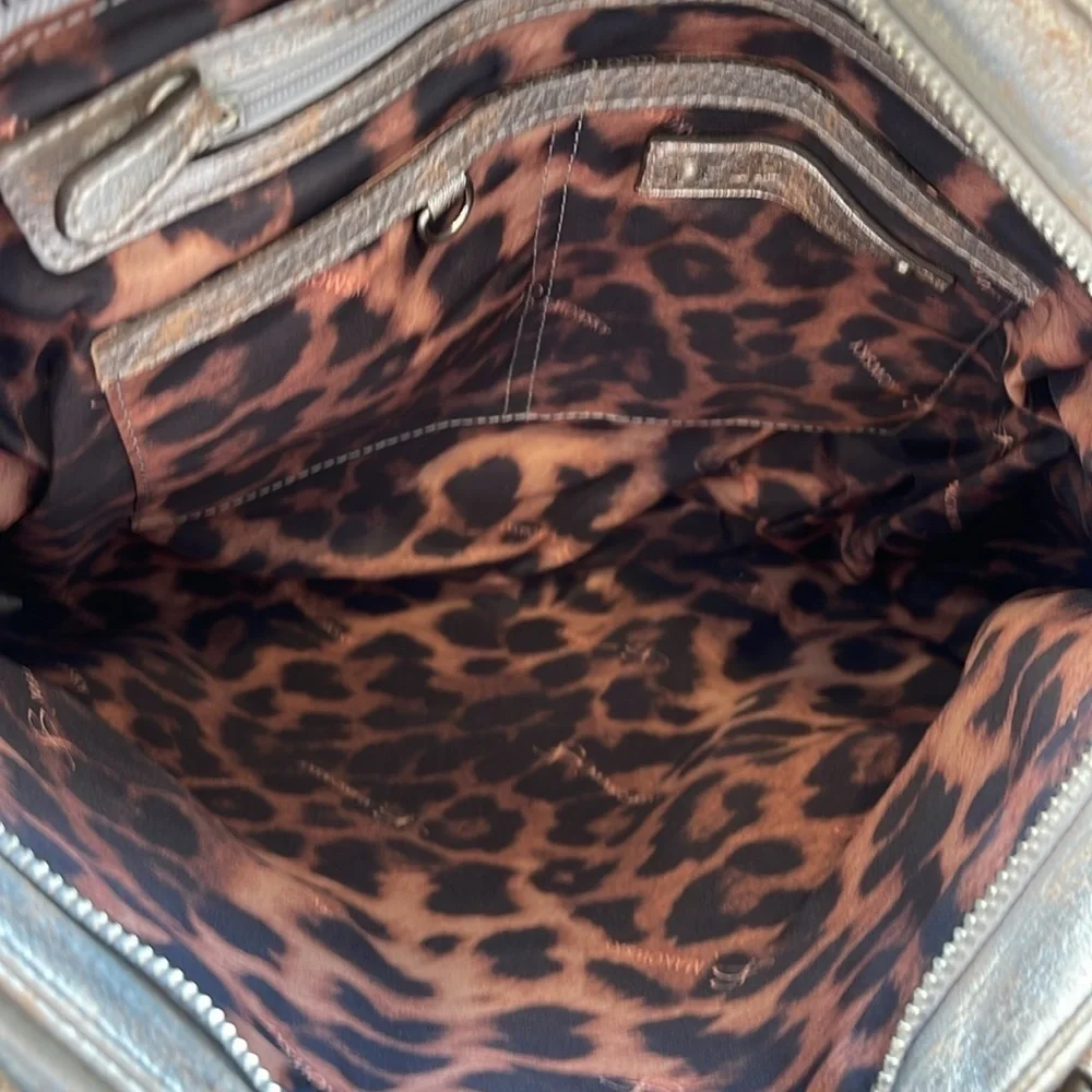 B. Makowsky Metallic Silver Copper Distressed Leather Shoulder Bag